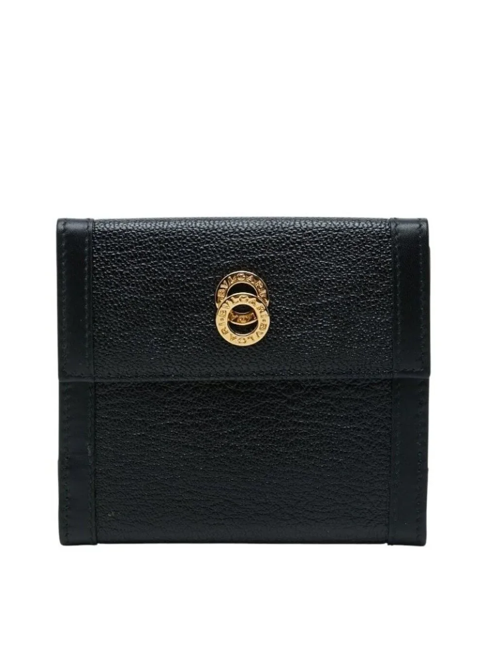 Bvlgari Doppiotondo Trifold Wallet Hook Black Leather